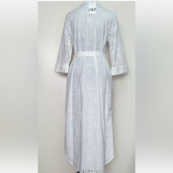 ZARA NEW WOMAN SS24 Eyet EMBROIDERED SHIRT DRESS WITH BELT WHITE - Picture 7 of 7
